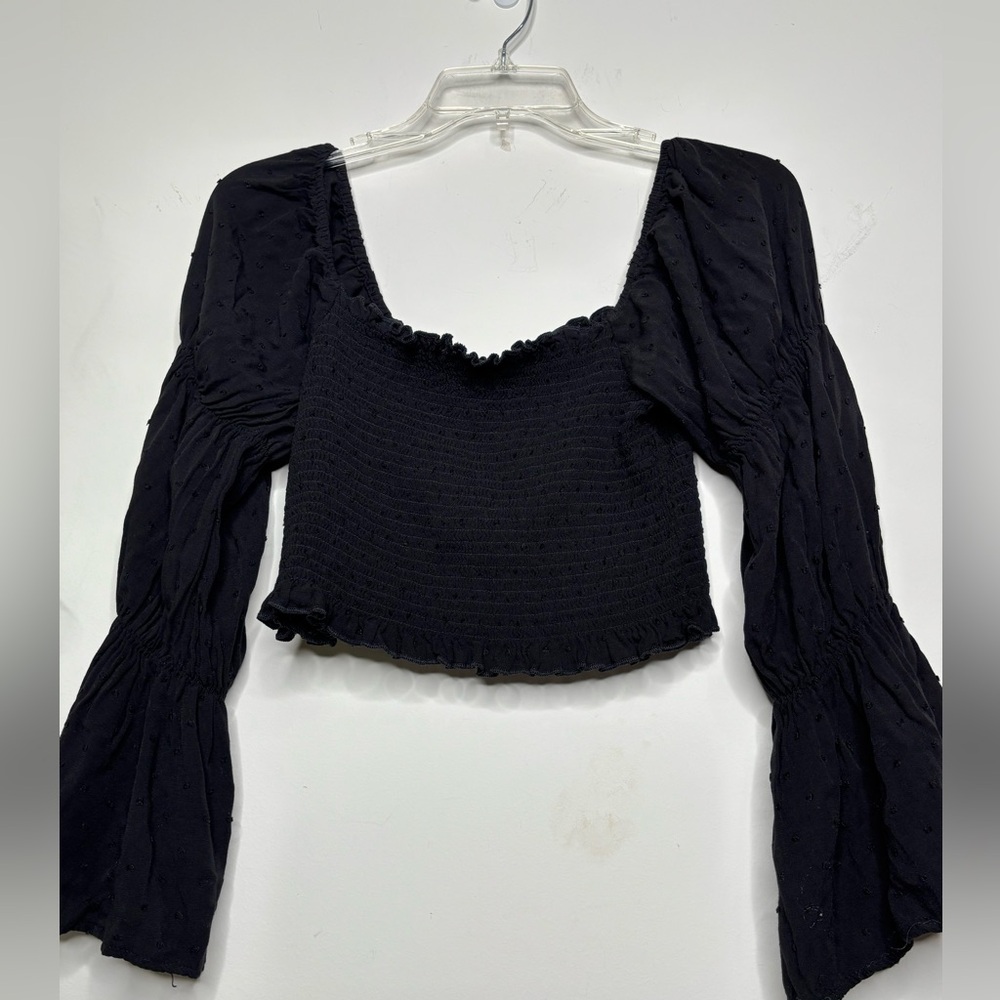 Withchycore Peasant Miami Black Off Shoulder Smocked Blouse Hippie Small BNC7